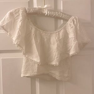 Flowy Beige Off the Shoulder Crop Top